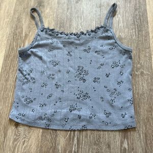 Blue Cropped Flower Top